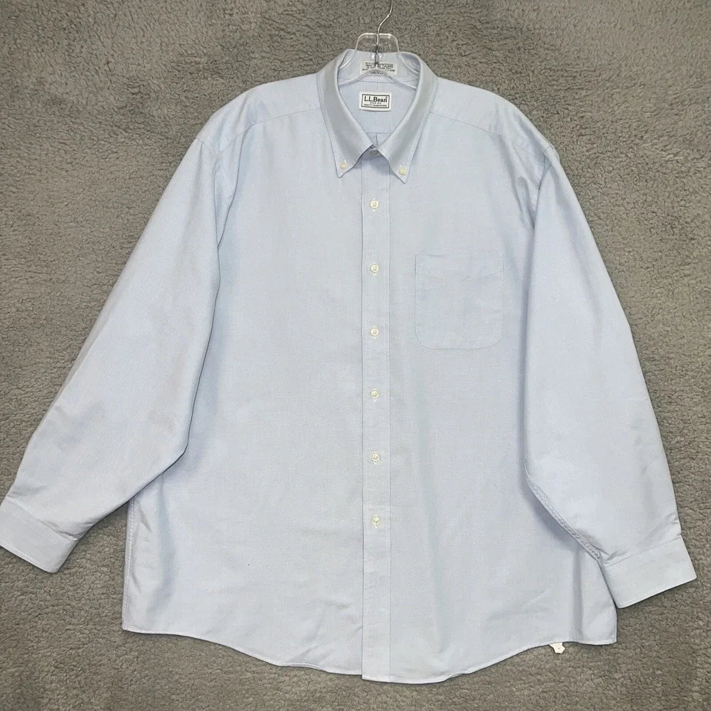 VTG LL Bean Shirt Men's Size 17.5 / 34 Blue OCBD Button Down Oxford‎ 2002